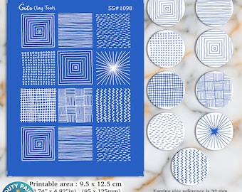 Abstract Silkscreen for Polymer Clay Earrings: 9 Pattern Stencil (SS#1098)