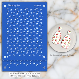 2 layers Cherry Silkscreen for Polymer Clay Earring making, Clay Stencils, Clay Earring Silkscreen, Polymer Clay Supplies SS#674