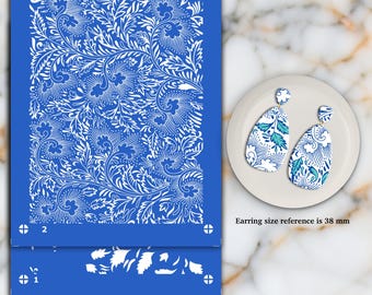 2 Layers Chinoiserie Floral Silkscreen for Polymer Clay Earring making, Clay Stencils, Clay Earring Silkscreen, Polymer Clay Supplies SS#743