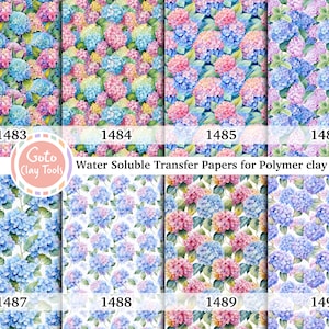 Water soluble Transfer paper for polymer clay, Watercolor hydrangea floral pattern, polymer clay image transfers, magic transfer paper