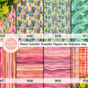 Wasserlösliches Transferpapier für Polymer Clay, Aquarell Streifen Muster, Polymer Clay Bildtransfers, magisches Transferpapier