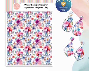 Watercolor Flower Transfer Paper for Polymer Clay: Water Soluble Image Transfers #822