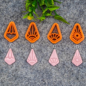 Bohemian style cutter for polymer clay, Diamond shape polymer clay cutter with embossed rays and flower #613