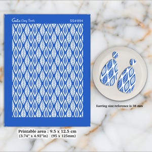Leaves Silkscreen for Polymer Clay Earring making, Clay Stencils, Clay Earring Silkscreen, Polymer Clay Supplies SS#894
