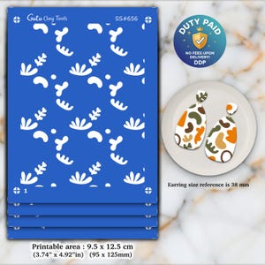 Oorbellen organisch patroon zeefdruk voor polymeerklei: 9,5 x 12,5 cm SS#656