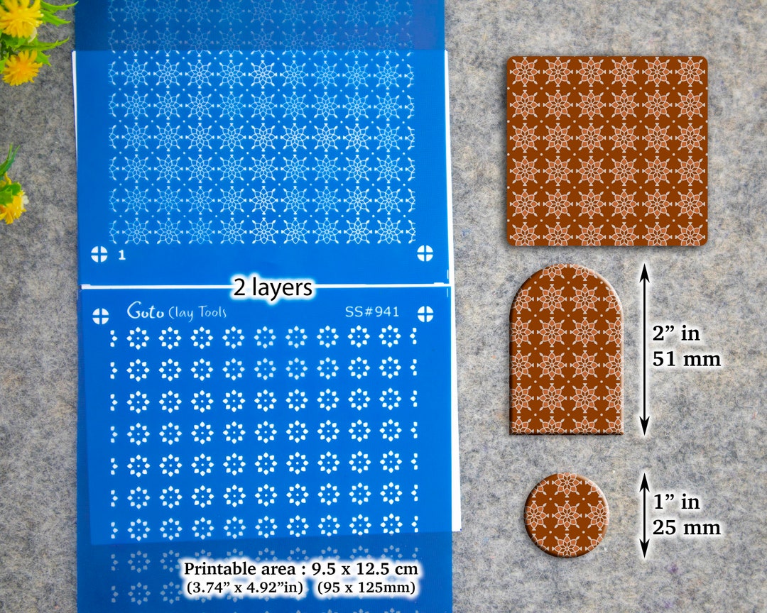 2 Layers Indian Style Silkscreen for Polymer Clay Earring Making, Clay