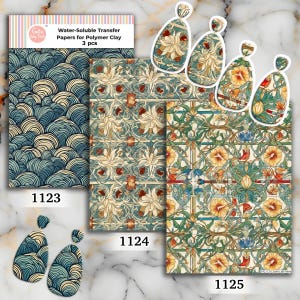 Carta transfer idrosolubile per pasta polimerica, motivo ornamentale vintage, trasferimenti di immagini in pasta polimerica, carta transfer magica
