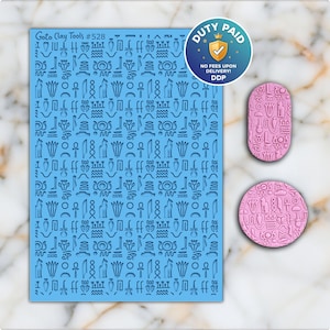 Egyptian Hieroglyph Texture Mat: Polymer Clay Rubber Stamp #528
