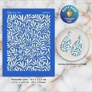 William Morris Leaves Silkscreen: Polymer Clay Earring Stencil (3.74x4.92" Printable Area) SS#631