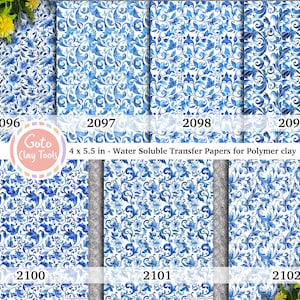 Blue Floral Water Soluble Transfer Paper for Polymer Clay (4x5.5 inches)