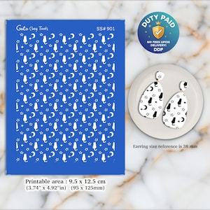 Sérigraphie de chats pour boucles d'oreilles en pâte polymère : pochoir en argile, fabrication de bijoux SS#901