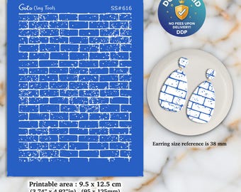 Brick Silkscreen for Polymer Clay Earrings: Jewelry Making Stencil SS#616