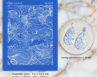 Waves doodle Silkscreen for Polymer Clay Earring making, Clay Stencils, Clay Earring Silkscreen, Polymer Clay Supplies SS#879