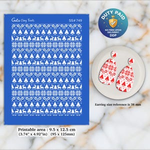 Christmas Silkscreen for Polymer Clay Earrings: Stencil SS#749-Single