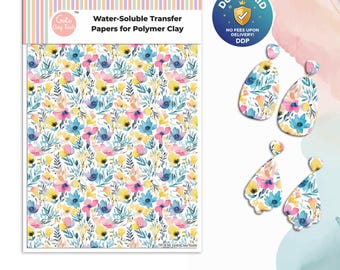 Watercolor Flower Transfer Paper for Polymer Clay #836