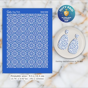 Oriental Tile Silkscreen for Polymer Clay Earrings: Clay Stencil (9.5x12.5cm) SS#650