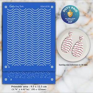 Serigrafía de ondas y hojas para pendientes de arcilla polimérica: Plantilla de arcilla (área imprimible: 9,5 x 12,5 cm) SS#1076