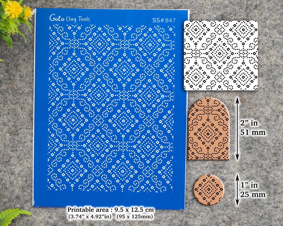 Indian Bandhani Silkscreen for Polymer Clay Earring Making, Clay