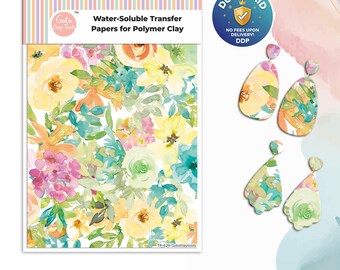 Watercolor Flowers Transfer Paper for Polymer Clay (4x5.5 inches) #629