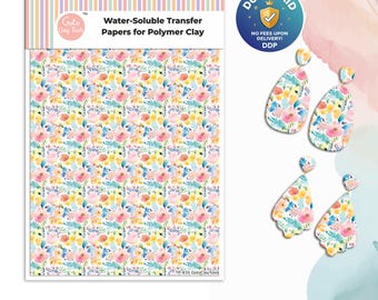 Watercolor Flower Transfer Paper for Polymer Clay  #835