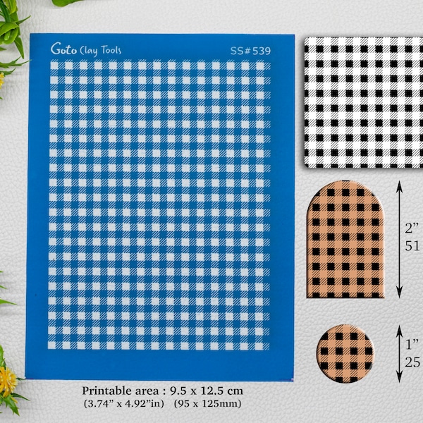 Sérigraphie Gingham pour la fabrication de boucles d’oreilles en argile polymère, pochoirs en argile, sérigraphie en argile, fournitures en argile polymère SS # 539