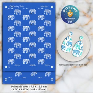 Elephant Silkscreen for Polymer Clay Earrings: Indian Style Stencil (SS#951, 9.5x12.5cm