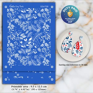 Oorbellen kerstbessenzeefdruk voor polymeerklei: 2-laags sjabloon (9,5 x 12,5 cm) SS#758