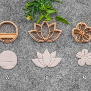 Embossed Polymer Clay Earring Cutters: Lotus, Flower, Circle - 3D Printed. #629