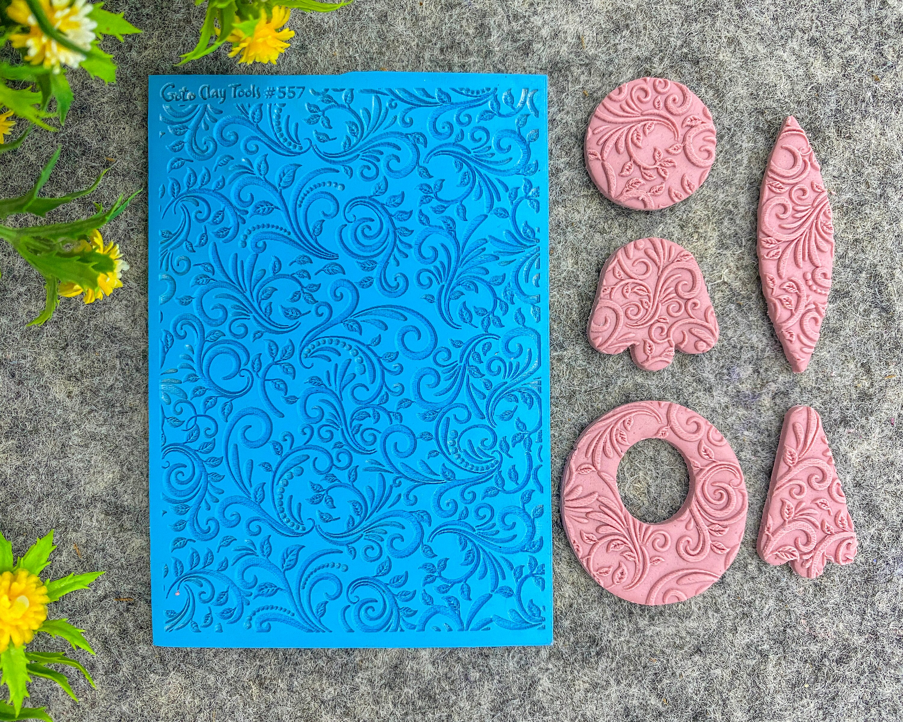Puocaon Clay Texture Molds for Earrings, 2 Pcs Embossed Flower Polymer Clay  Tools, Hard Acrylic Texture Sheet for Polymer Clay Jewelry Making