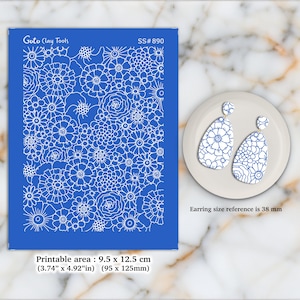 Floral Silkscreen for Polymer Clay Earring making, Clay Stencils, Clay Earring Silkscreen, Polymer Clay Supplies SS#890