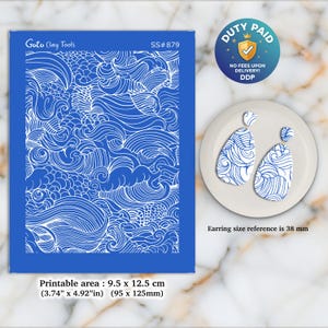 Waves Doodle Silkscreen for Polymer Clay: Earring Making, Pottery SS#879