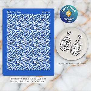 Serigrafía de cebra para pendientes de arcilla polimérica: Plantilla para joyería SS#558