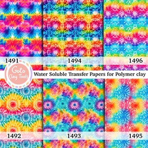 Wasserlösliches Transferpapier für Polymer Clay, Regenbogen Tie Dye Muster, Polymer Clay Bildtransfers, magisches Transferpapier