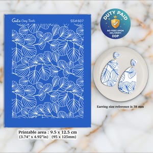 Eucalyptus Silkscreen for Polymer Clay Earrings: Jewelry Making Stencil SS#607