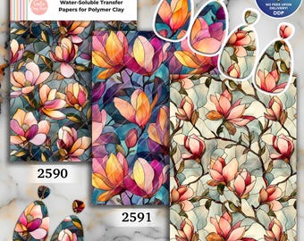 Magnolia Stained Glass Transfer paper for polymer Clay Earring Making - Water Soluble Transfer Sheet 4x5.5 in #TP26-8