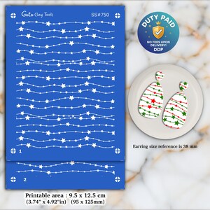 Star Christmas Silkscreen for Polymer Clay Earrings: 2-Layer Stencil (SS#750