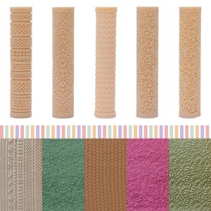 25% OFF Bundle of 5 Texture Rollers, Polymer Clay texture Rollers, Resin Rollers, Clay Texture for Earring making,