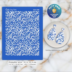 Ornamental Silkscreen for Polymer Clay Earrings: Branch Pattern Stencil  SS#590