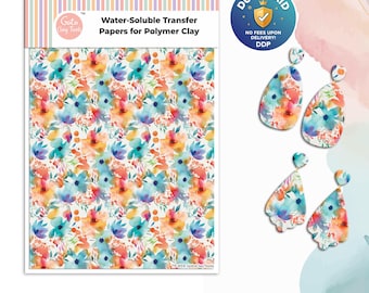 Watercolor Flower Transfer Paper for Polymer Clay #859