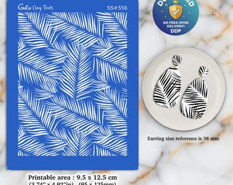 Palm Leaves Silkscreen for Polymer Clay Earring making, Clay Stencils, Clay Earring Silkscreen, Polymer Clay Supplies SS#556