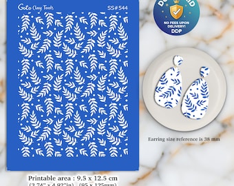 Leaves Silkscreen for Polymer Clay Earrings: Jewelry Making Stencil SS#544