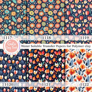 Wasserlösliches Übertragungspapier für Polymer Clay, Bildtransfers mit Tulpenblumenmuster, Bildtransfers aus Polymer Clay, magisches Übertragungspapier