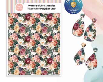 Aquarell Blumen Transferpapier für Polymer Clay: Wasserlöslich #830