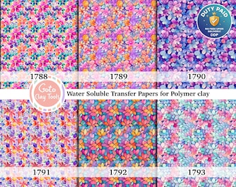 Watercolor Floral Transfer Paper for Polymer Clay (4x5.5 inches)