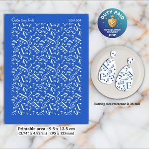 Musical Notes Silkscreen for Polymer Clay Earrings: Jewelry Making Stencil SS#604
