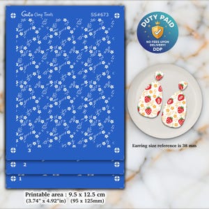 Erdbeer Siebdruck für Polymer Clay Ohrringe: 3-Layer Schablone (3.74x4.92" Druckbare Größe) SS#673