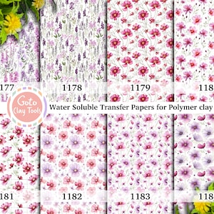 Carta transfer idrosolubile per pasta polimerica, motivi floreali acquerellati rosa, trasferimenti di immagini in pasta polimerica, carta transfer magica