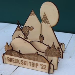 Personalized 3D Woodcut - Skiing, All Natural Wood, Desk Ornament, Great Gift