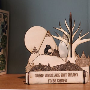 Personalized 3D Woodcut - Bird Watching, All Natural Basswood, Desk Ornament, Great Gift
