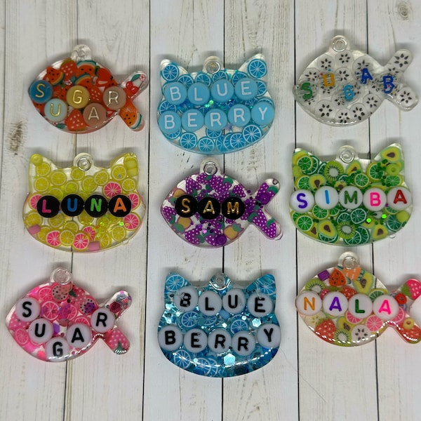 Custom Cat ID Tags, Resin Cat Tags, Personalized Resin Cat ID Tag, Resin Tag with Phone Number, Cat Tag, Colorful Kitty Tags, Name Tag